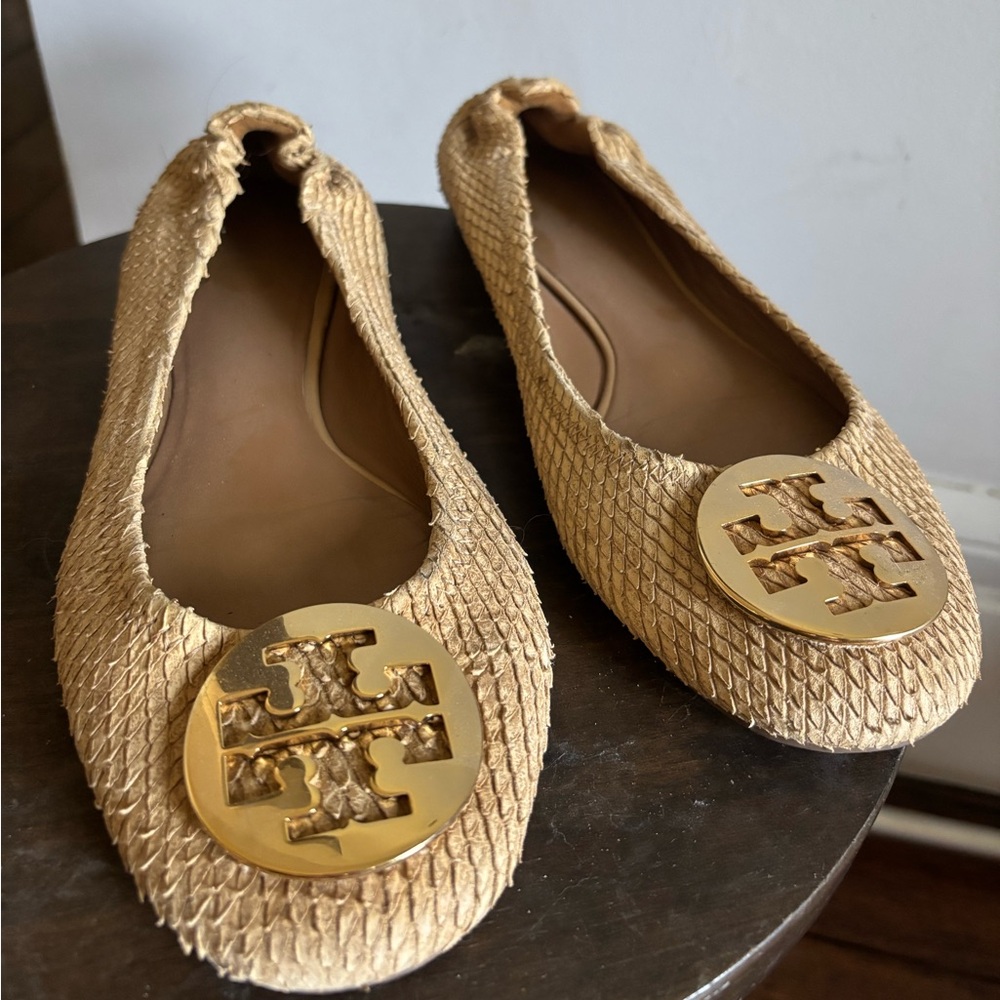Tory Burch Gold Flats with Signature Medallion